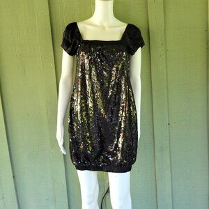 ALEXIA ADMOR Black Sequin Bubble Mini DRess Small S